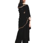Neelu Sethi - Black Velvet Hand Embroidered Suit Set With Odhni