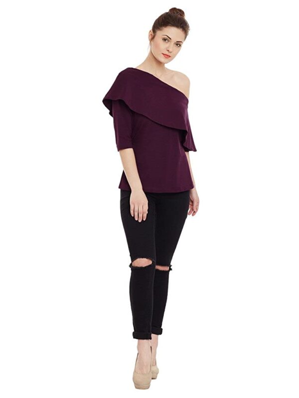 Miss Chase Women's Black One Shoulder Half Sleeved Solid Layered Top - Image 2