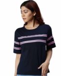 JUNEBERRY Women's Cotton Regular Fit Striped Half Sleeves T-Shirt