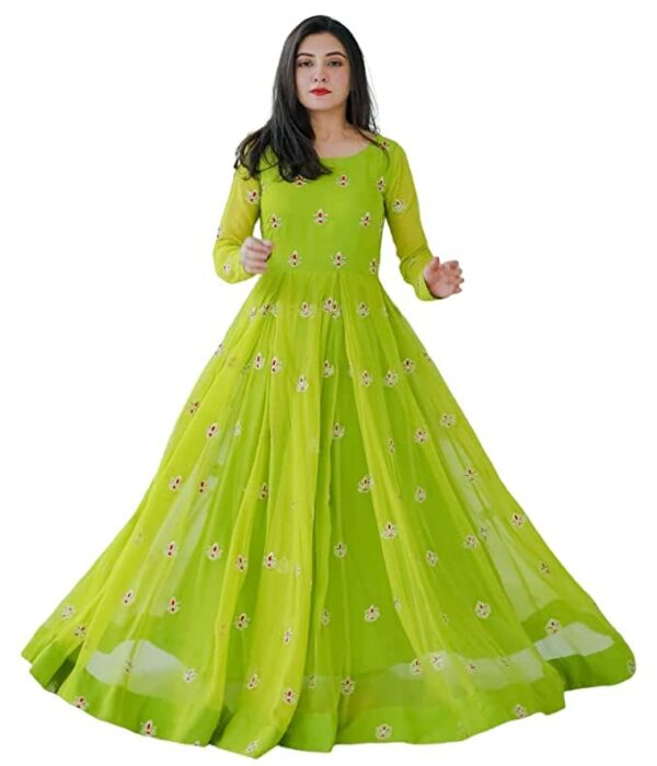 Womens Sem-stitched Georgette Anarkali Green Salwar suit