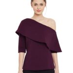 Miss Chase Women's Black One Shoulder Half Sleeved Solid Layered Top
