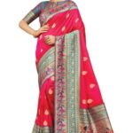 KARAGIRI Women's Woven Cotton Blend Saree with Blouse (KRGRSHWETAMBARISILK2206_Ruby Pink)