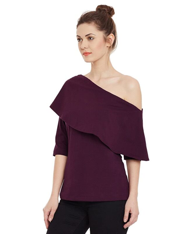 Miss Chase Women's Black One Shoulder Half Sleeved Solid Layered Top - Image 3