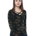 Veirdo Pure Cotton Regular Fit V Neck Full Sleeves Camoflauge T-Shirt for Women & Girls (GL_02_CAMO)