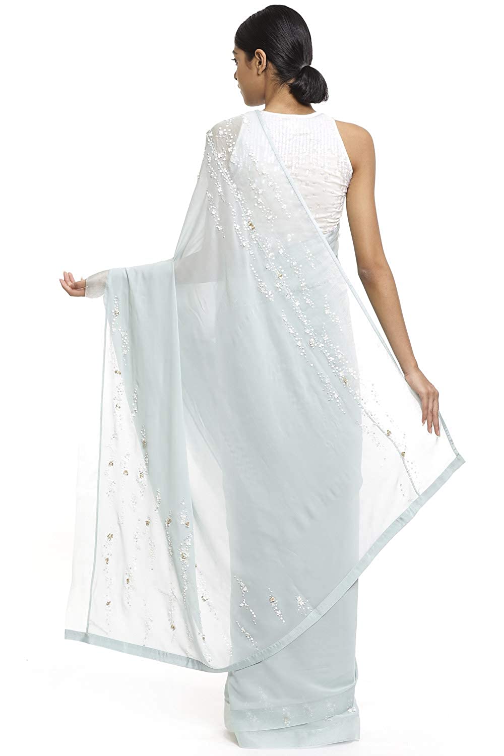 SATYAPAUL Women Georgette Saree With Blouse Piece (8907544972157_Green Mint) - Image 3