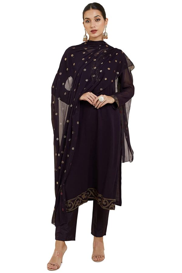 Soch Women Solid Purple Georgette Suit Set