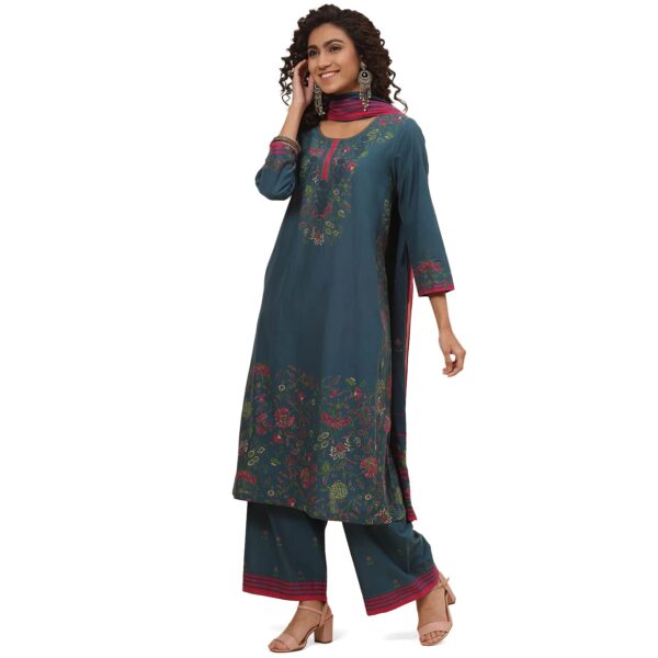 BIBA Printed Cotton Round Neck Womens Salwar Kurta Dupatta Sets - Image 2