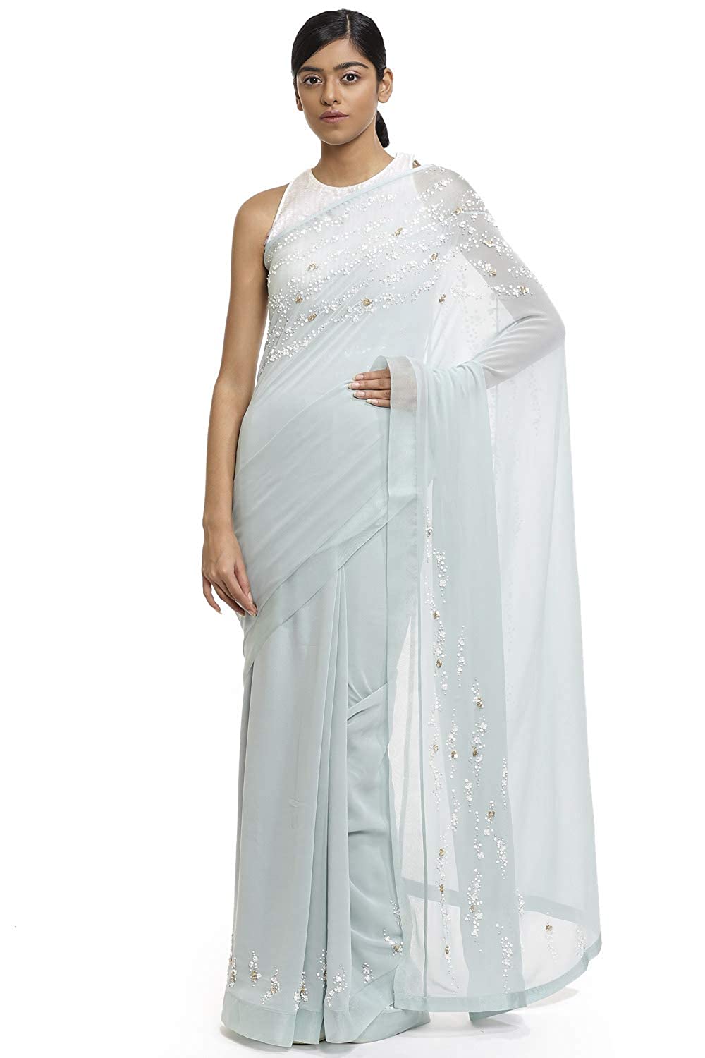 SATYAPAUL Women Georgette Saree With Blouse Piece (8907544972157_Green Mint)