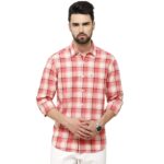 CAVALLO by Linen Club Red Checked Regular Fit Casual Shirt