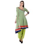 Devaleena Creations Green Chanderi Short Anarkali-Peacock embroidery on the sleeves for Ladies