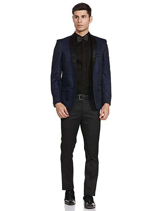 Arrow Men Dark Blue Self Design Blazer - Image 3