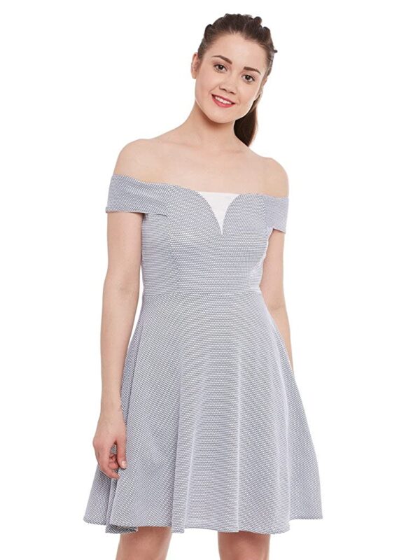 Miss Chase Womens Black and White Off Shoulder Dress