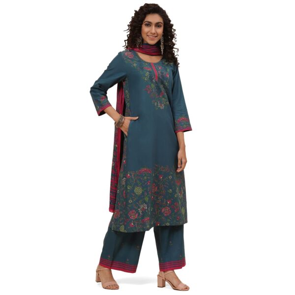 BIBA Printed Cotton Round Neck Womens Salwar Kurta Dupatta Sets - Image 3