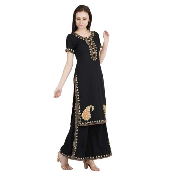 Pranaya Lizzy Bizzy Long Kurti with Palazzo (P35, Black, Medium) - Image 3