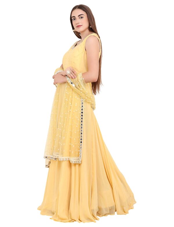 SMAYA Women's Georgette & NetSalwar Suit (SMAYA-9_Yellow_40) - Image 3