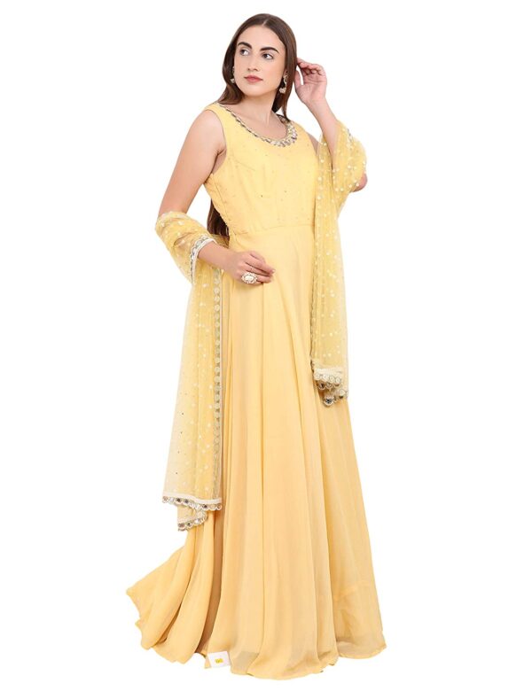 SMAYA Women's Georgette & NetSalwar Suit (SMAYA-9_Yellow_40) - Image 4