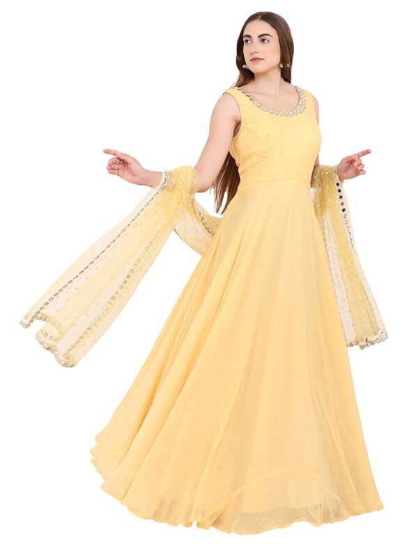 SMAYA Women's Georgette & NetSalwar Suit (SMAYA-9_Yellow_40) - Image 2