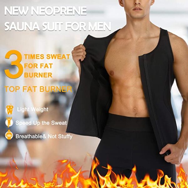 MOLUTAN Mens Hot Neoprene Sauna Suit Sweat Workout Shirt Zipper Tank Top for Weight Loss Waist Trainer Fitness Vest - Image 2