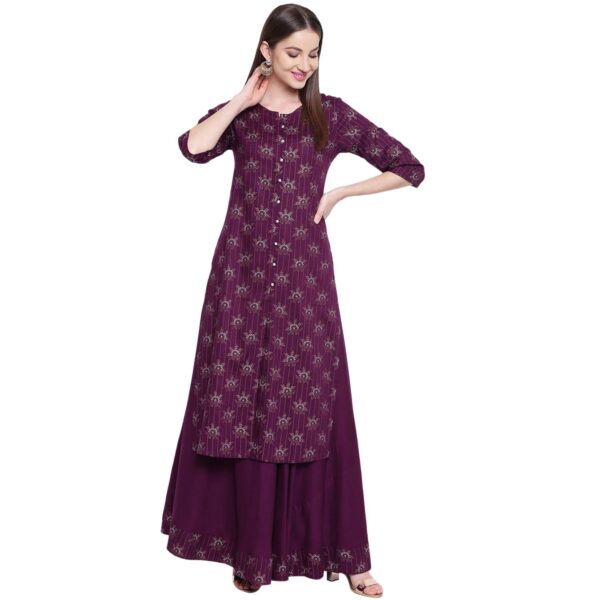Khushal K Women's Rayon Printed Kurta With Skirt Set (Purple) - Image 2