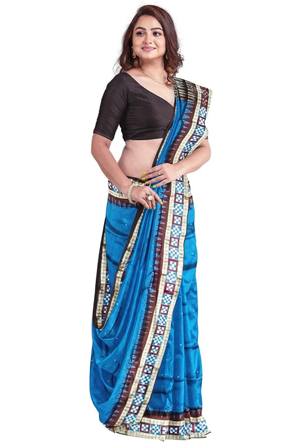 NUAPATANAPATA Women's Sambalpuri Pure Silk Bomkai Saree With Blouse Piece (Nuapatanapata_Blue) - Image 2