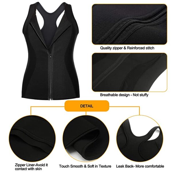 MOLUTAN Mens Hot Neoprene Sauna Suit Sweat Workout Shirt Zipper Tank Top for Weight Loss Waist Trainer Fitness Vest - Image 3