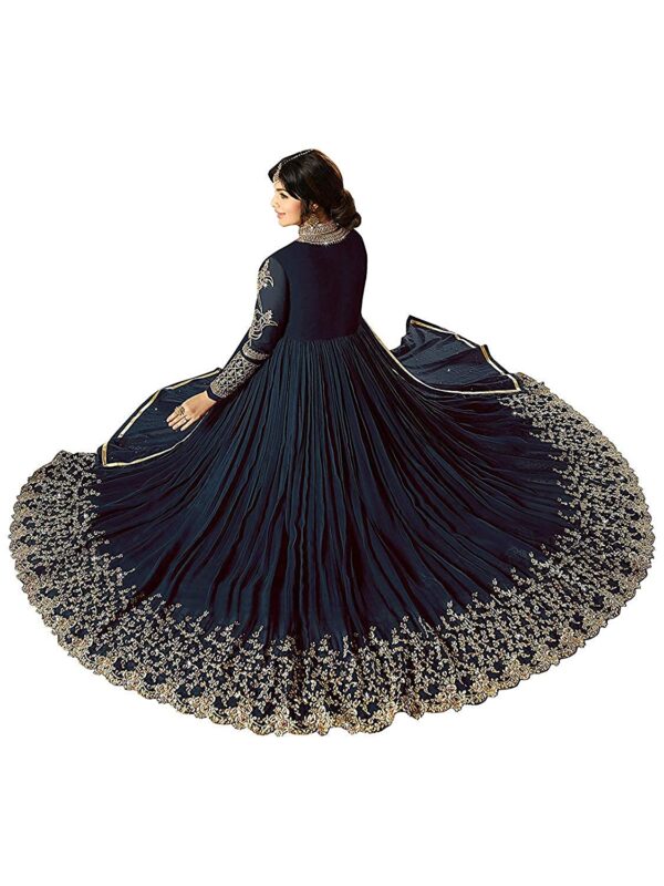 Radhe Creation Women's Faux Georgette Embroidered Semi-stitched Salwar Suit Dupatta Material (Navy Blue, Free Size) - Image 3