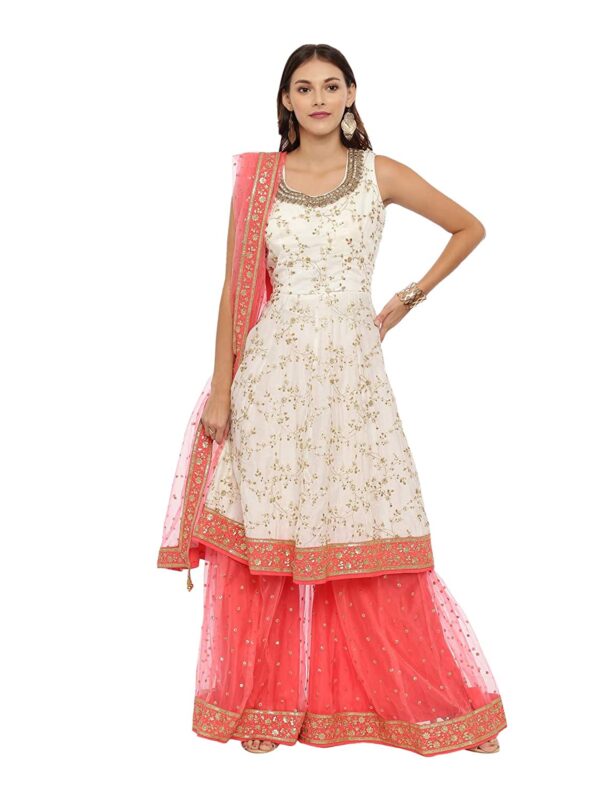 NEERU'S CREAM Embroidered A-Line salwarsuitset