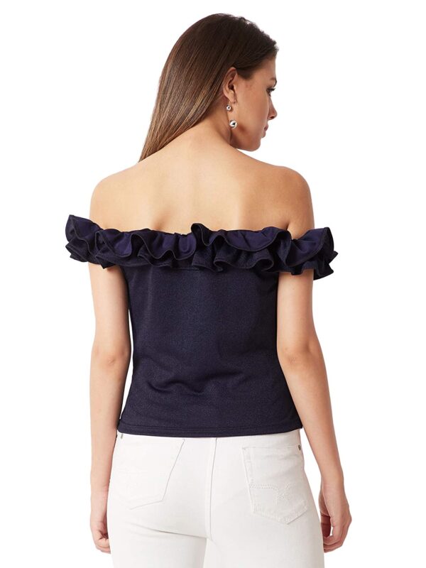 Miss Chase Women's Navy Blue Off-Shoulder Pearl Ruffled Top - Image 3
