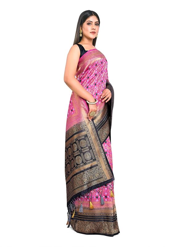 MIMOSA Women's Patola Art Silk Saree with Blouse Piece : 5419-2806-2D-PN-GY - Image 3