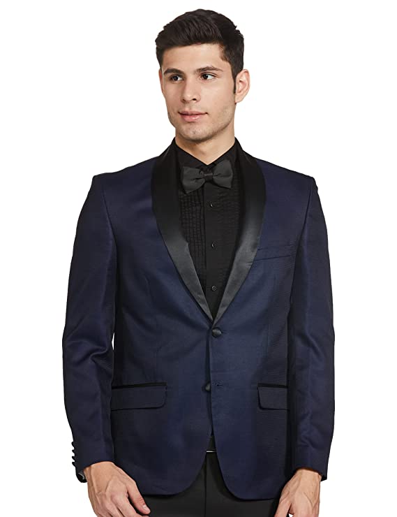 Arrow Men Dark Blue Self Design Blazer