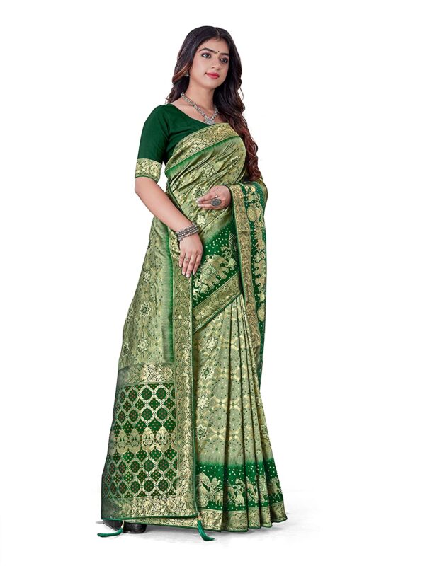 SOJITRA Women's Jacquard Patola Silk Saree With Unstitched Blouse Piece - Image 3