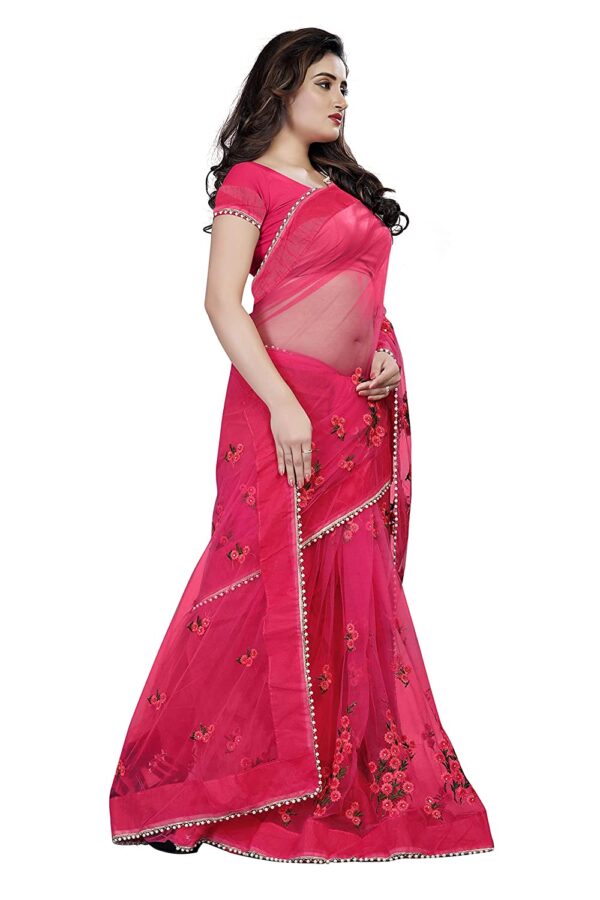 Bollyclues Women's Mono Net Embroidered And Pearl Work Saree (Mc-1199_Free Size) - Image 3