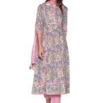 RAJMANDIRFABRICS Women's Cotton Anarkali Kurta Pant & Dupatta Set (Grey)