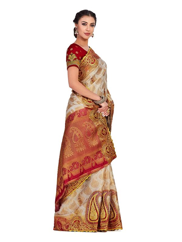 MIMOSA Women's Art Silk Saree Kanchipuram Style (Double Blouse) - Image 3