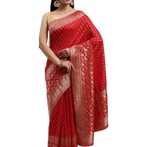MOHEY Women's Ethnic Saree, All Over Jaal, Border with Blouse Piece Traditional Womens Saree for Festival, Wedding, Party (Red)