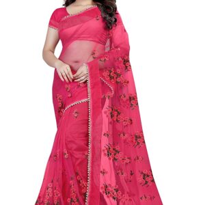 Bollyclues Women's Mono Net Embroidered And Pearl Work Saree (Mc-1199_Free Size)