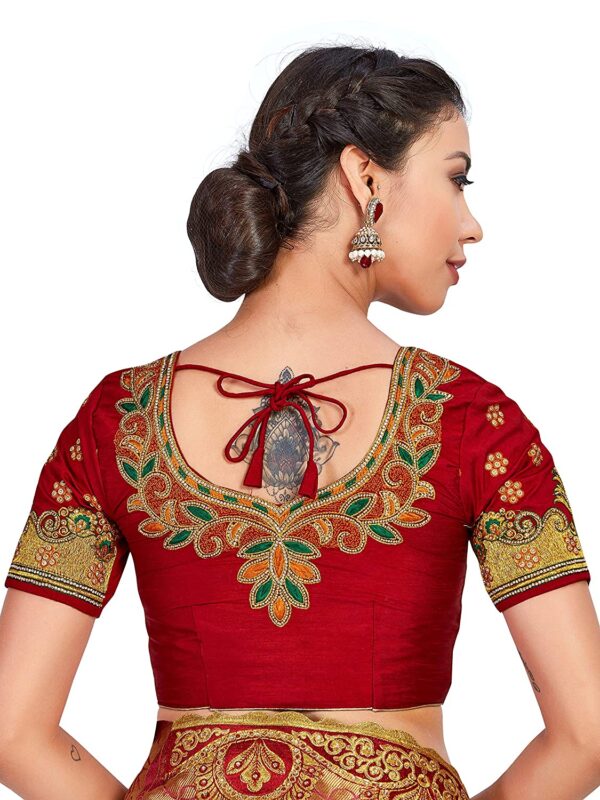 MIMOSA Women's Art Silk Saree Kanchipuram Style (Double Blouse) - Image 4
