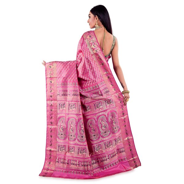 Sareesofbengal Women's Allover Meenakari Baluchari Swarnachari Silk Katan Silk Saree Pink - Image 3