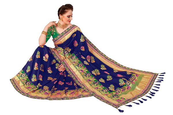 Nivah Fashion Women's Embroidered Banarasi Jacquard Silk Saree With Heavy Work Blouse Piece Tussle Pallu - Image 3