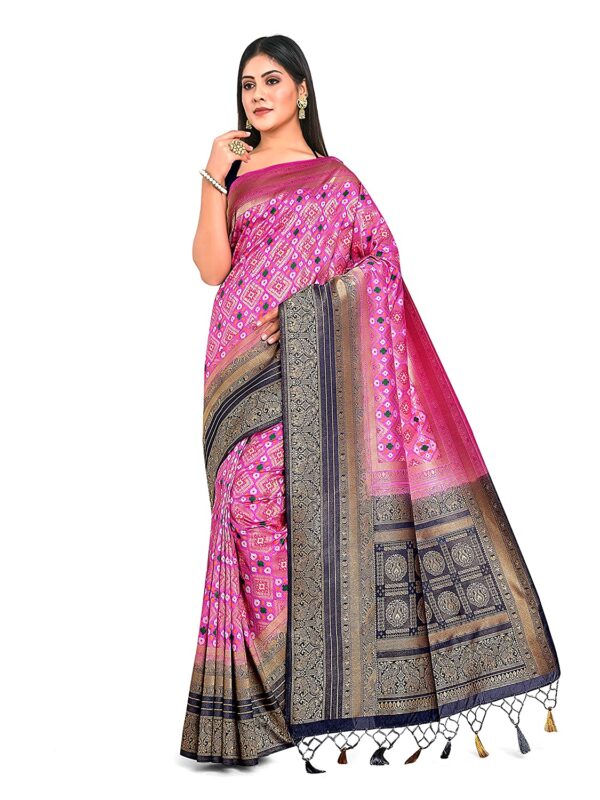 MIMOSA Women's Patola Art Silk Saree with Blouse Piece : 5419-2806-2D-PN-GY - Image 2