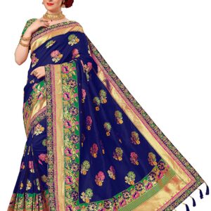 Nivah Fashion Women's Embroidered Banarasi Jacquard Silk Saree With Heavy Work Blouse Piece Tussle Pallu