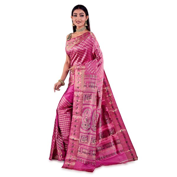 Sareesofbengal Women's Allover Meenakari Baluchari Swarnachari Silk Katan Silk Saree Pink - Image 2