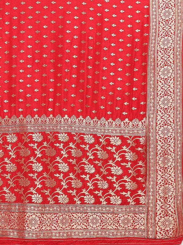 MOHEY Women's Ethnic Saree, All Over Jaal, Border with Blouse Piece Traditional Womens Saree for Festival, Wedding, Party (Red) - Image 3