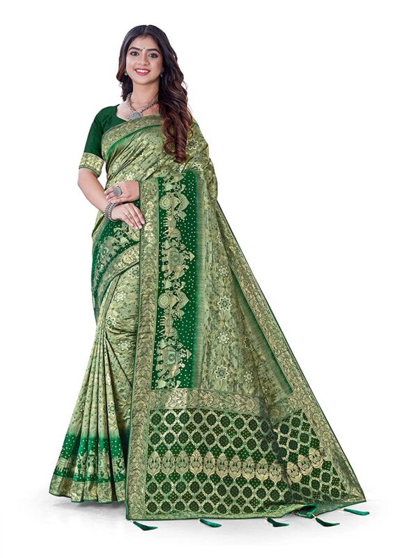 SOJITRA Women's Jacquard Patola Silk Saree With Unstitched Blouse Piece - Image 2